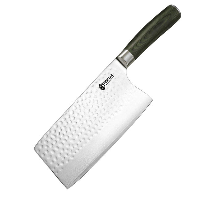 HexClad Cleaver Knife, 7-Inch Japanese Damascus Stainless Steel Blade, Full Tang Construction, Pakkawood Handle