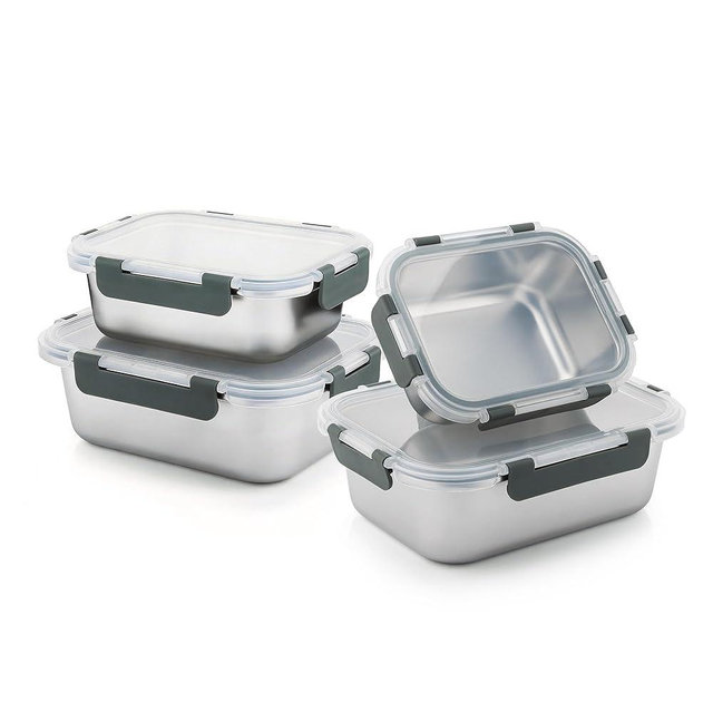 Cuiselect 4 PCS Stainless Steel Lunch Box- 4 Size Leakproof & Dishwasher Safe, Stackable Stainless Steel Food Containers, Metal Bento Box for Work,Travel (58/41 /24/ 14Oz)