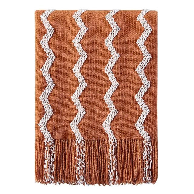 Bourina Fluffy Chenille Knitted Fringe Throw Blanket Lightweight Soft Cozy for Bed Sofa Chair Throw Blankets (Orange, 60"x80")