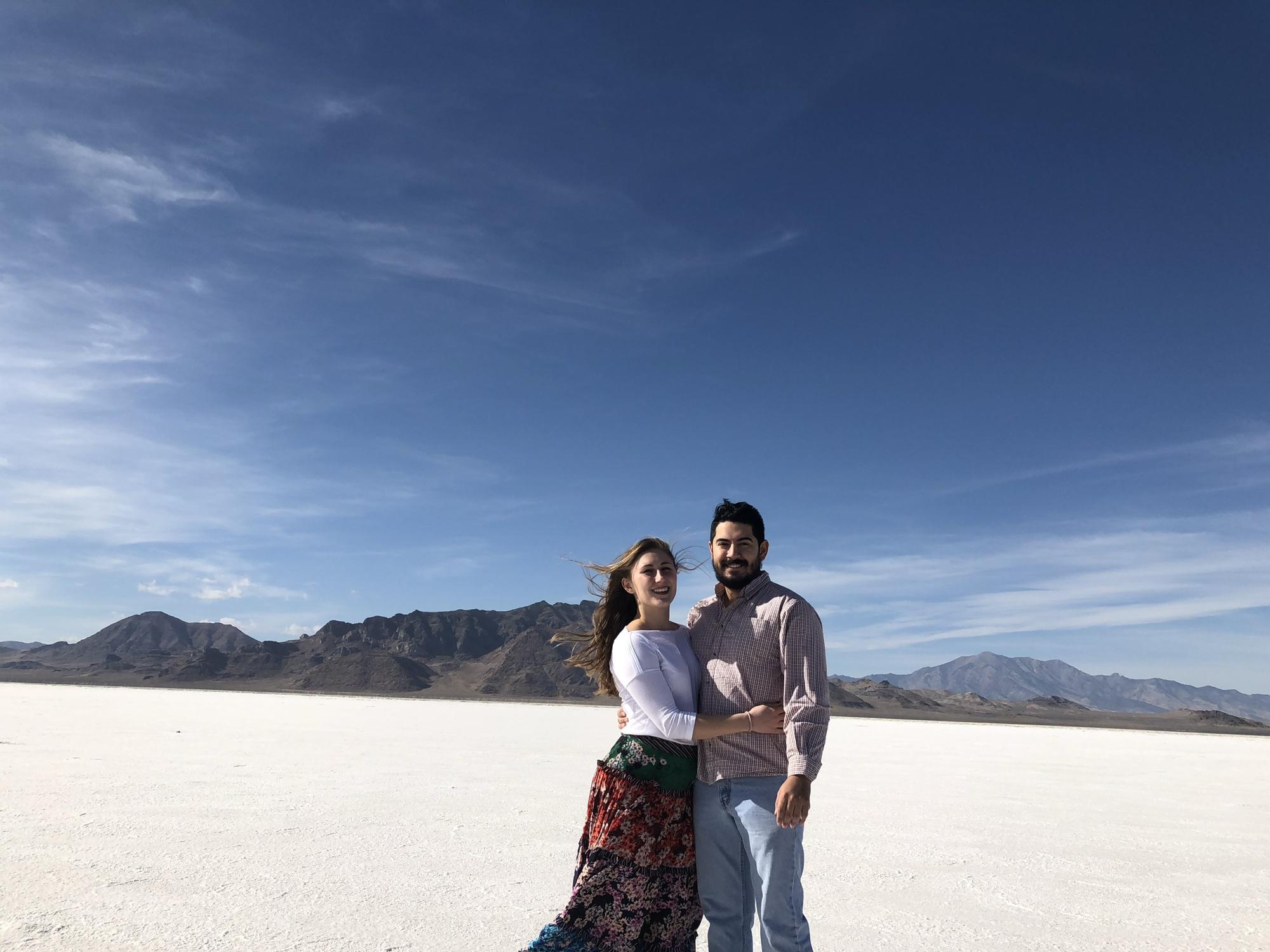 Esteban and Mallory at the Bonneville Salt Flats in Utah for Mallory’s 26th birthday