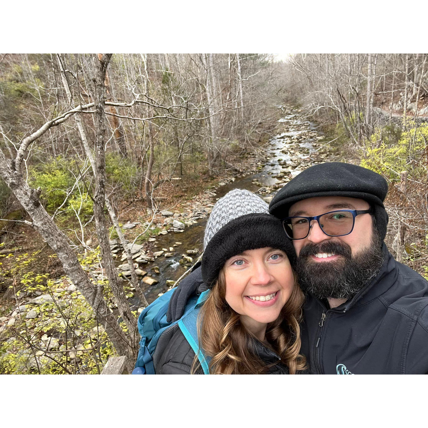 Allison and Dave enjoyed seeing their first winter snow flurries together on this hike at National Bridge State Park.