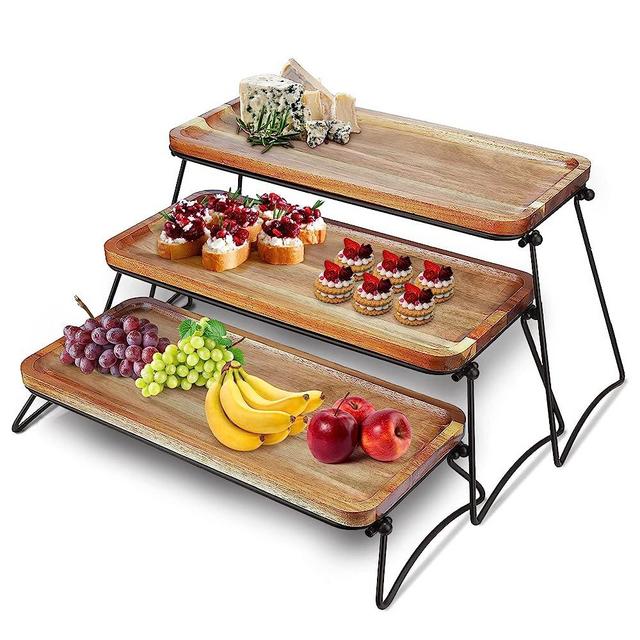 NGS 3 Tier Serving Tray, Serving Trays for Party, Serving Platter, Acacia Wood, US-Based Small Business