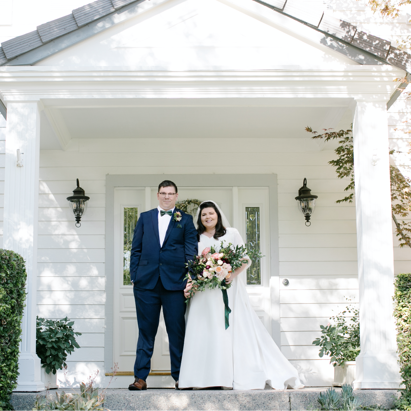 Having grown up in this house since about 7th grade, Stephanie shared a special first look moment on the front porch with Gus.