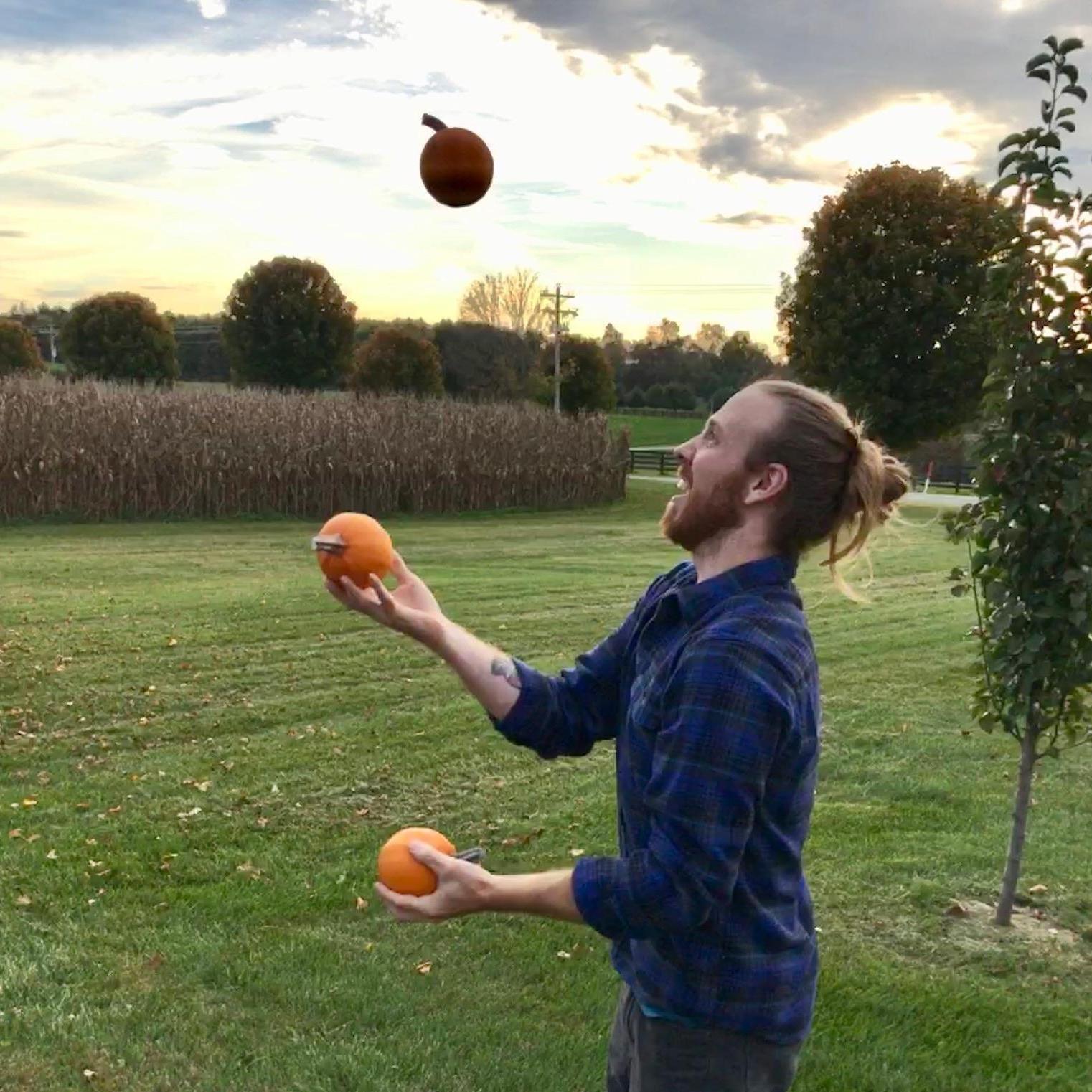 Juggling pumpkins at Grandma's :)