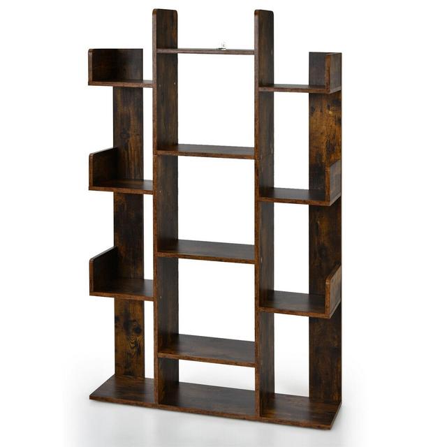 Costway Bookshelf Tree-Shaped Bookcase w/13 Storage Shelf Rustic Industrial Style
