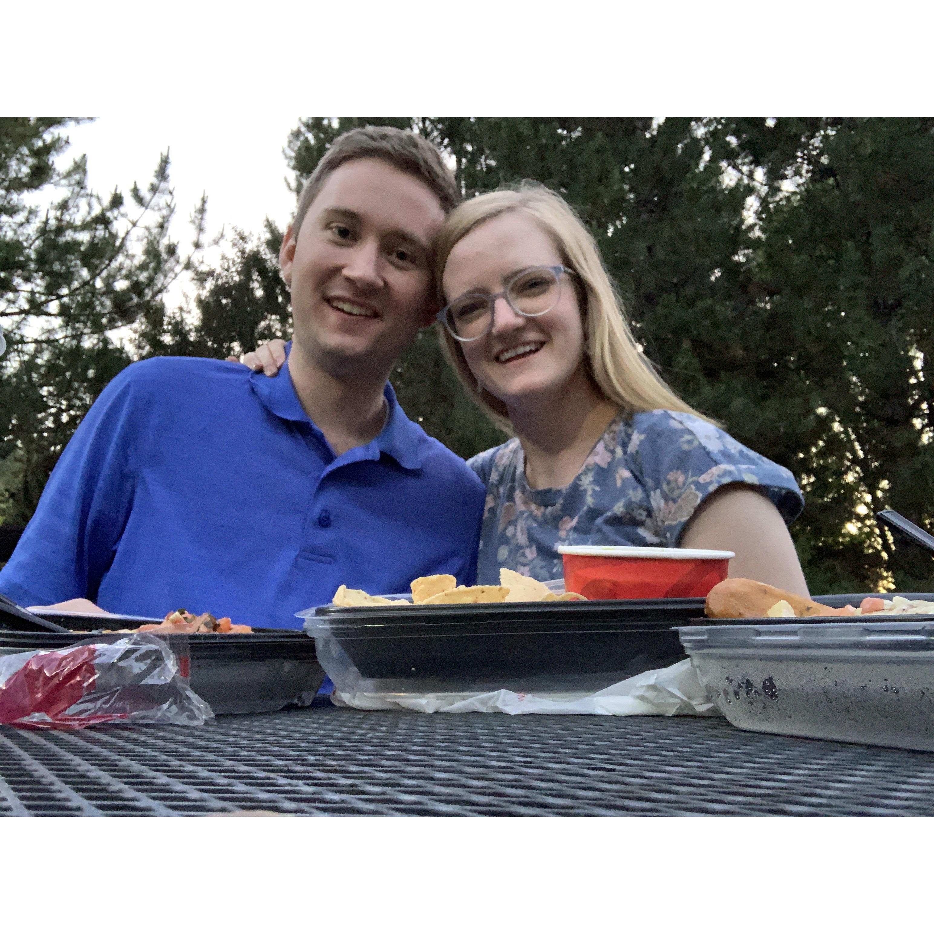 We love the date nights that we have together. This is one that we had more recently when we picked up some Applebee's and ate at the beautiful Thomas E. Ricks Gardens together!  - June 2020