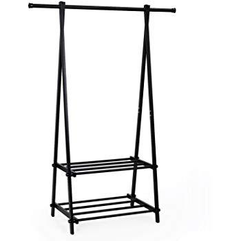 DlandHome Solid Wood Clothing Garment Rack, Entryway Free Standing Coat Stand Organizer with Lower Storage Shelf for Shoes Clothes, BS2002-HC Honey Color, 1 Pack