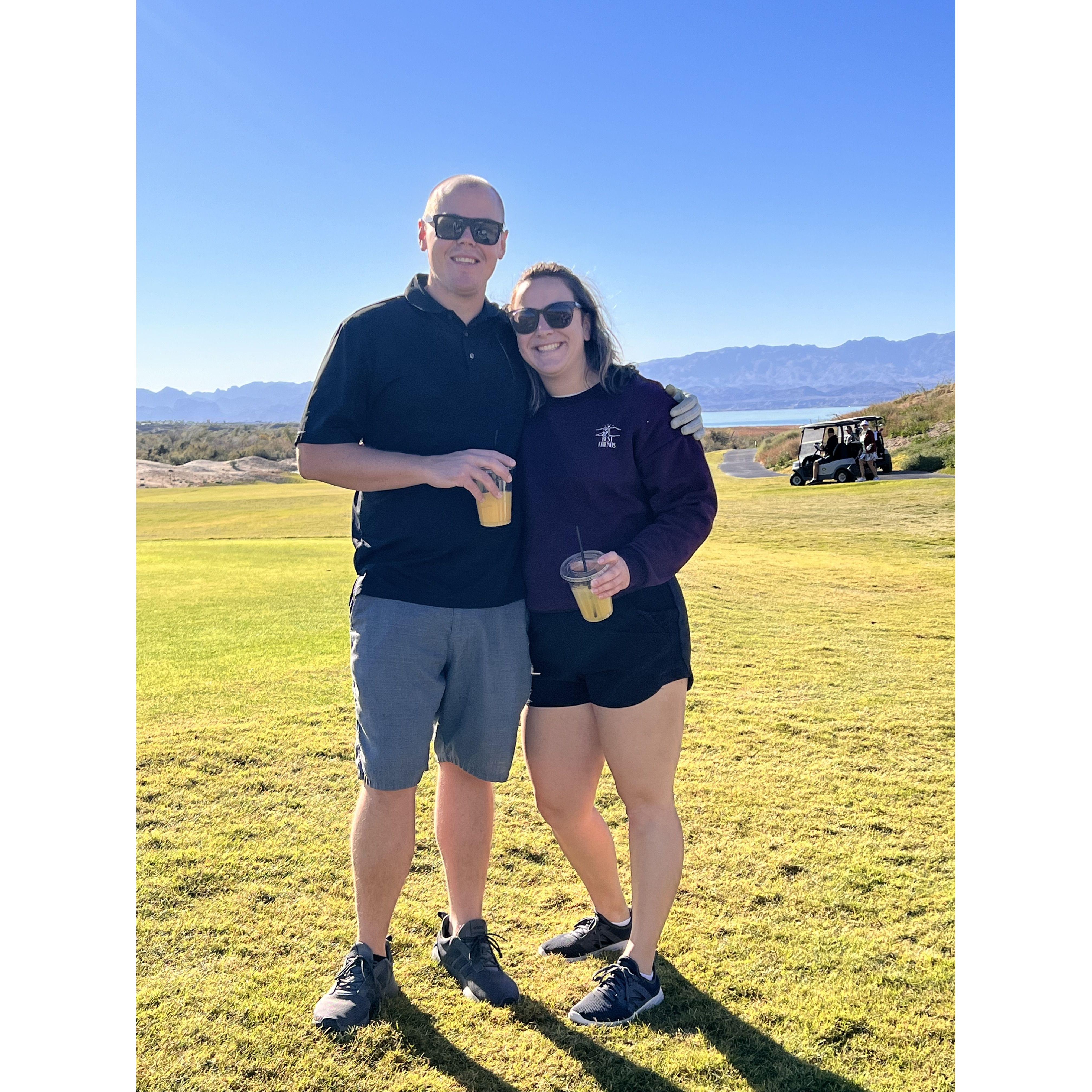 Golfing together in Havasu with family and friends.