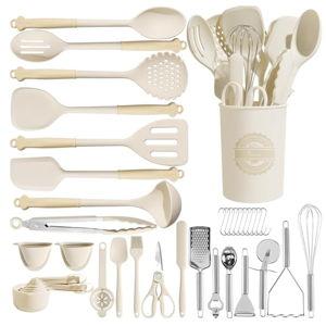 Kikcoin 43Pcs Large Kitchen Utensils Set, Cream