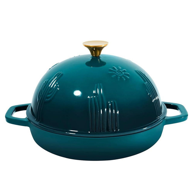 Flavehc Bread Oven Cast Iron Bread Dutch Oven with Cloche Lid for Bread Baking Darkcyan Enameled Cast Iron Bread Oven with Dome Lid for Sourdough 5 qt
