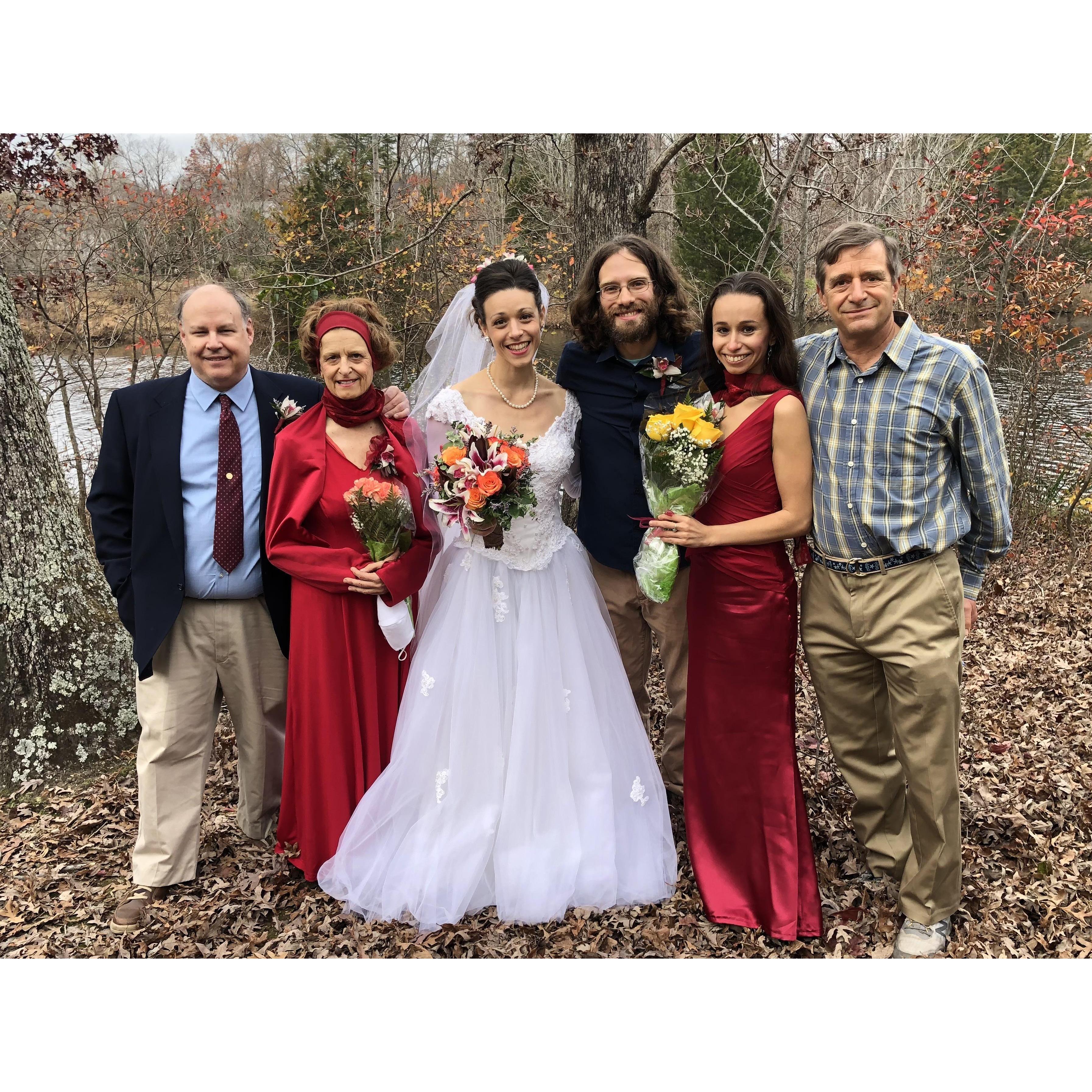 Us with Amberly's parents, sister, and uncle.... Nick's new in laws! Both of the ladies are holding their gratitude carnations and roses we gave them as a thank you for raising Amberly.
