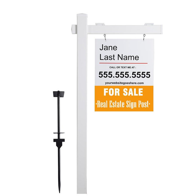 SUFUS Vinyl PVC Real Estate Sign Post 6' Tall (4"x 4"x 72"), Realtor Yard Sign Post with Flat Cap for Open House and Home for Sale, 36" Arm Holds Up to 24" Sign, White (No Sign)