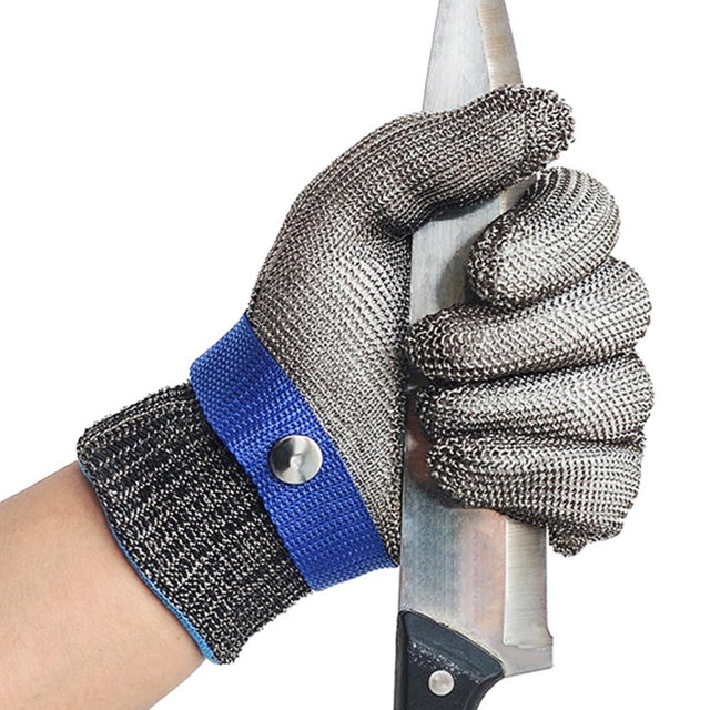 SMONT A9 Cut Resistant Gloves, Stainless Steel Metal Mesh Cut Glove for Oyster Shucking Butcher Mandolin Whittling Meat Fish Cutting Wood Carving Knife Proof L