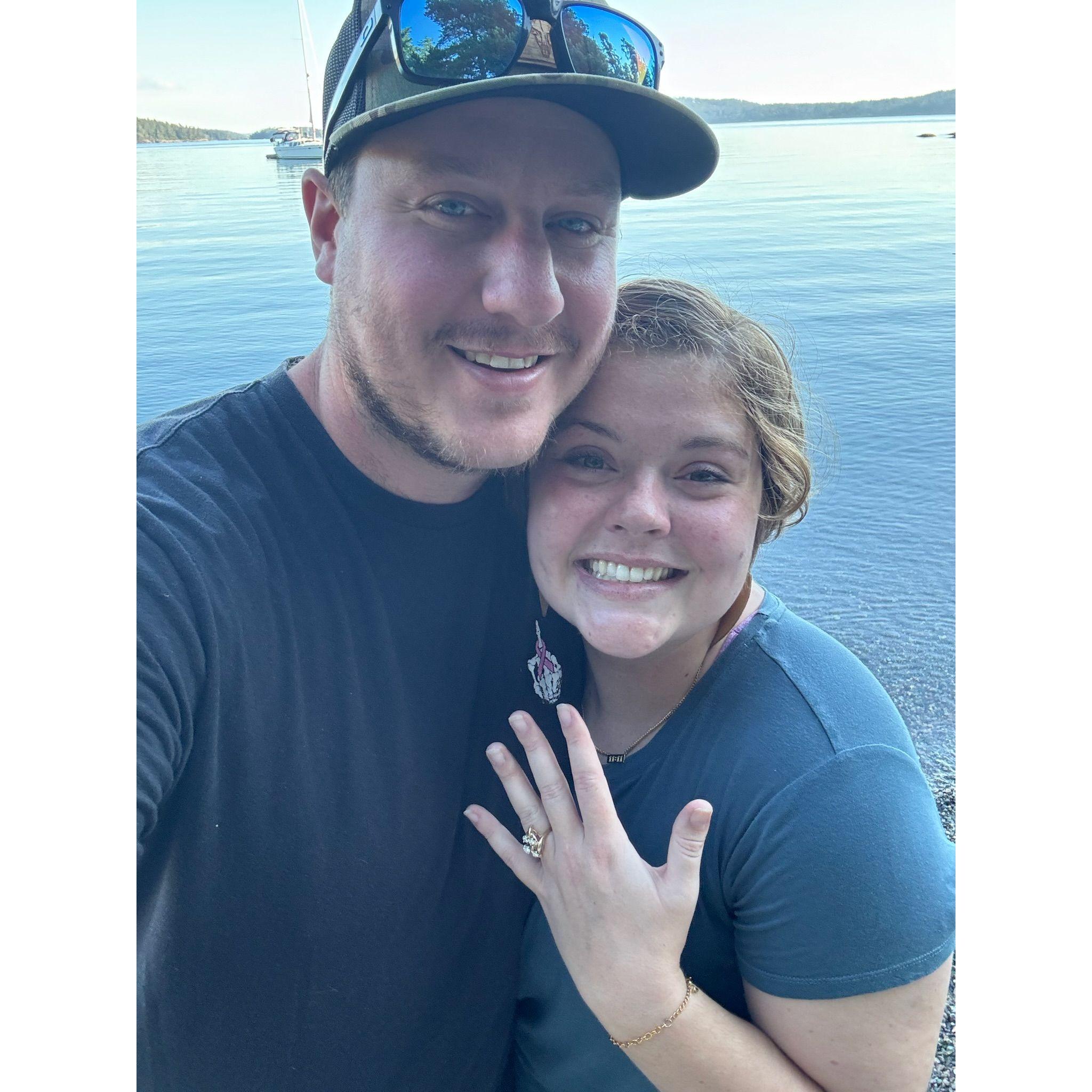 We took this selfie right after Kyle proposed on the beach on Jones Island. 9/18/24