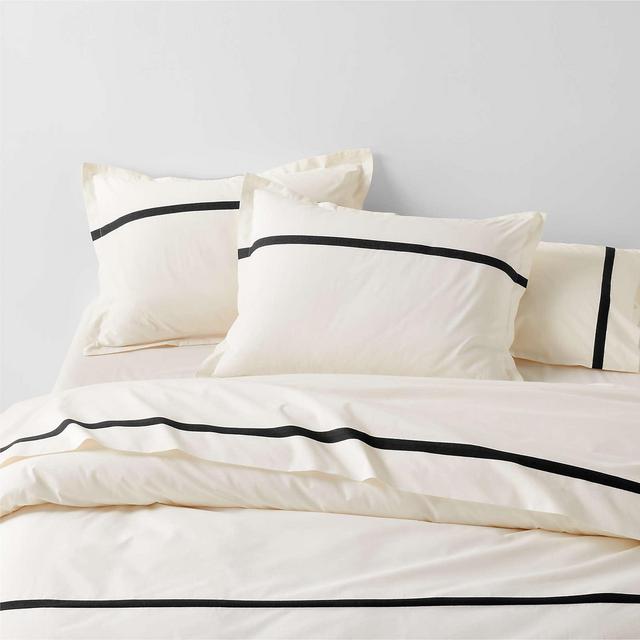 Favorite Organic Cotton Percale Tuxedo Stripe Ink Black King Duvet Cover