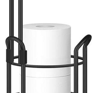 TomCare Toilet Paper Holder Toilet Paper Stand and Dispenser for 3 Spare Rolls Metal Wire Free-Standing Toilet Tissue Paper Roll Storage Shelf Bathroom Accessories Storage Organizer Black
