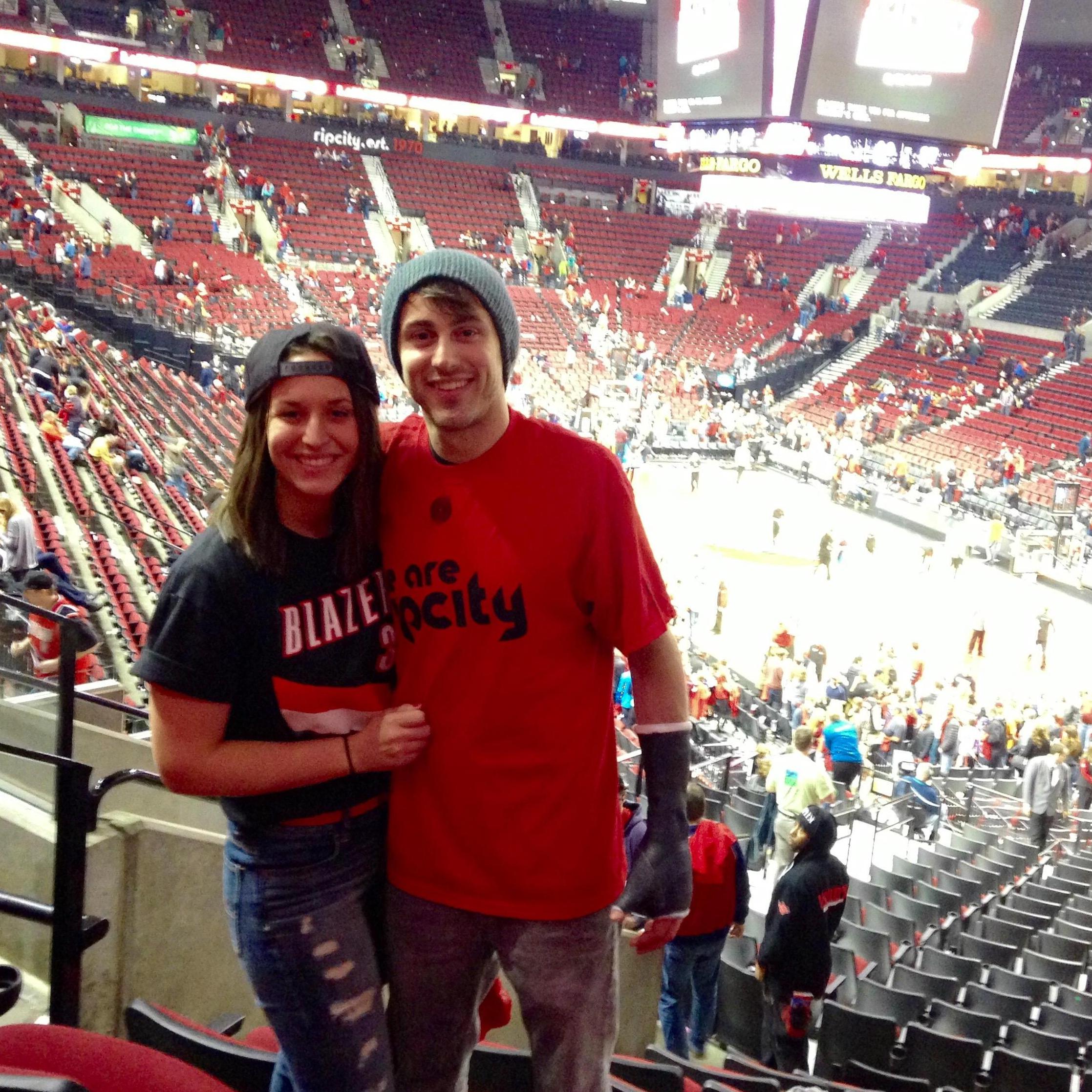 Brad's first Blazer game, with a broken thumb..
I certainly won't miss the months of him having metal pins coming out of his hand!