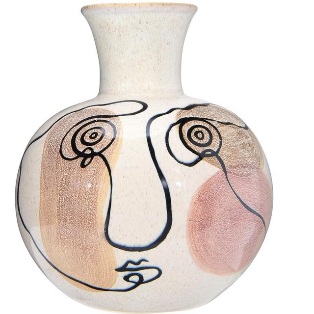 Storied Home Multi Color Hand-Painted w/ Face Stoneware Vase