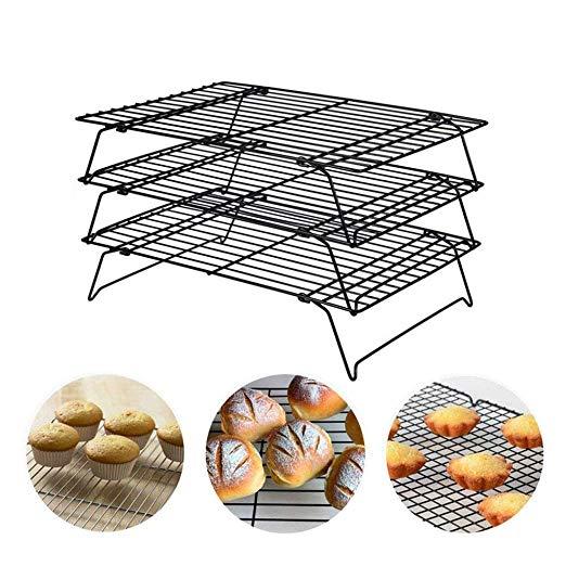 3-Tier Cooling Rack, Stackable Non-Stick Cross Grid Cookie Cooling Rack Baking Supplies for Bread Cake Biscuits and More