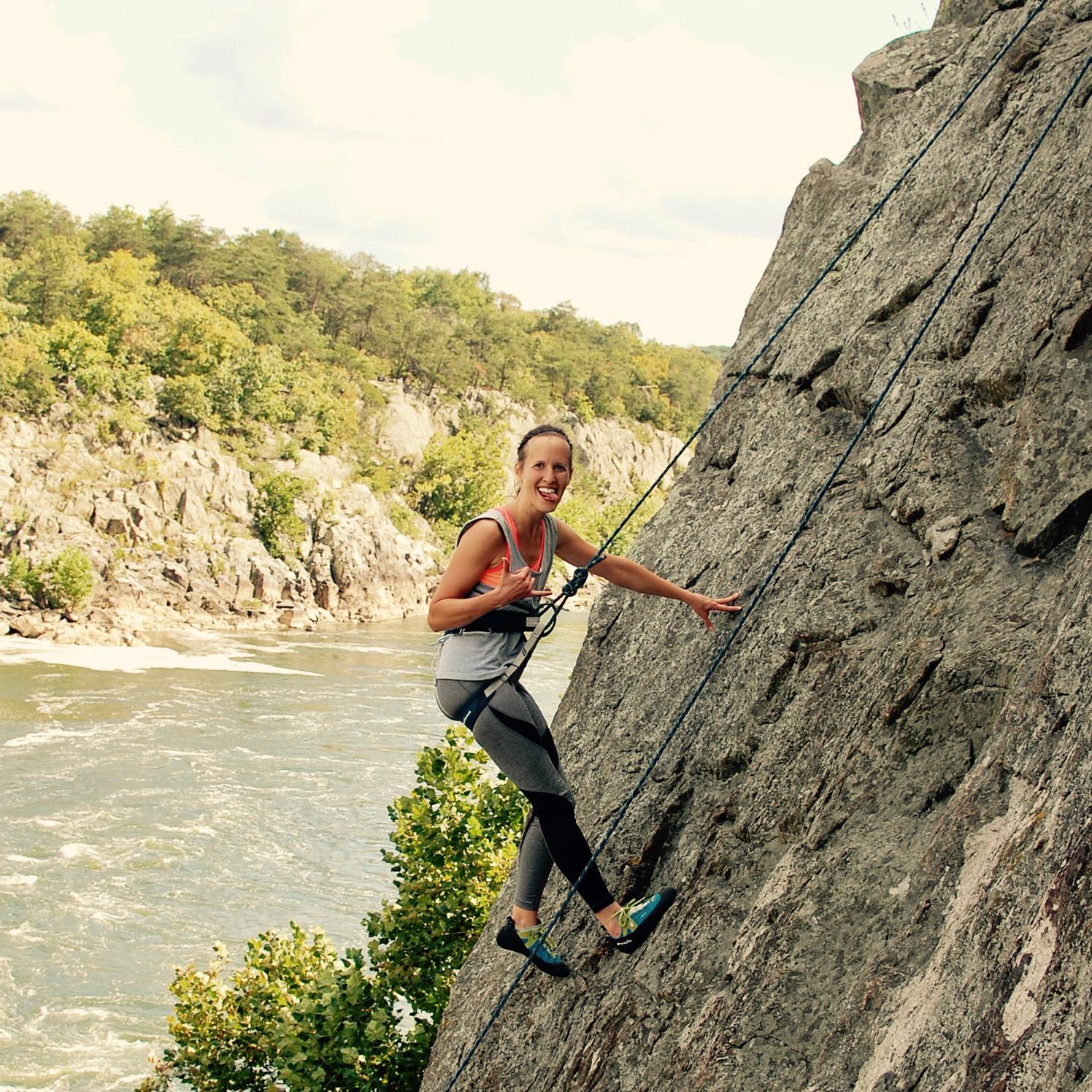Here Avery enjoys being lowered into the Potomac River Gorge.