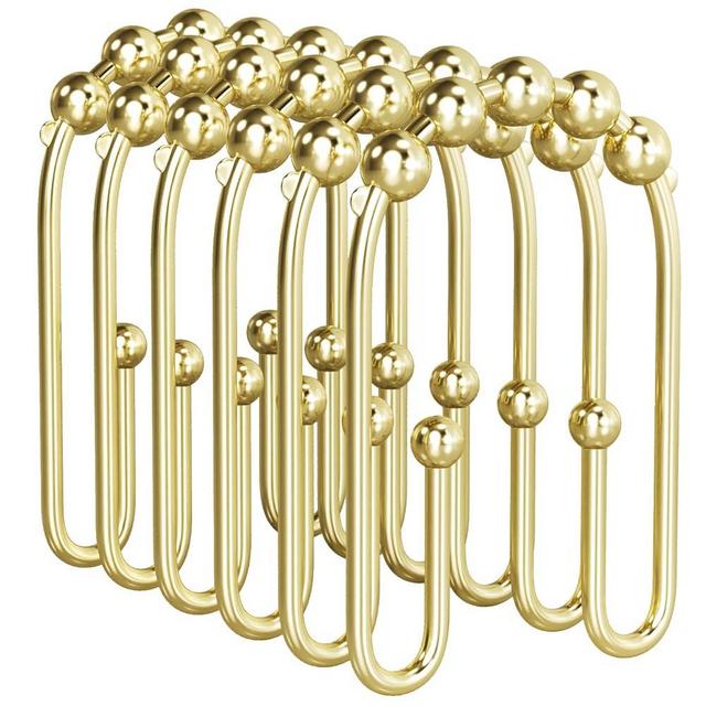 AmazerBath Shower Curtain Hooks Gold Shower Curtain Rings Rust Proof, Double Sided Shower Curtain Hooks for Shower Curtain Liner Smooth Metal Shower Hook Rings for Bathroom,Shower Rod Hooks 12Pcs