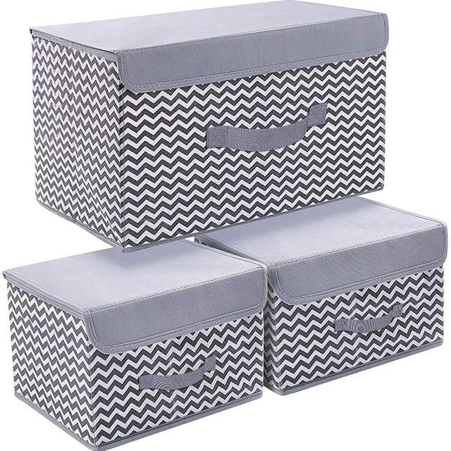 Joyoldelf Storage Bins with Lids, 3 Packs Storage Bins for Closet Shelves Home Foldable Cloth Storage Organizer with Reinforced Handle