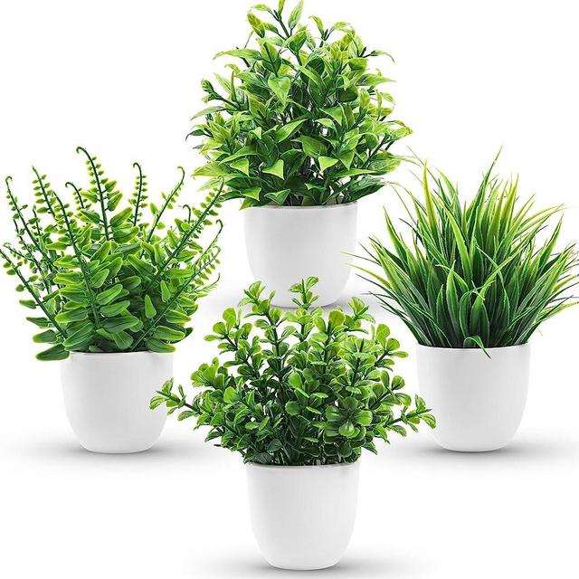 Der Rose 4 Packs Fake Plants Small Artificial Faux Potted Plants for Living Room Home Office Farmhouse Bathroom Kitchen Decor Indoor