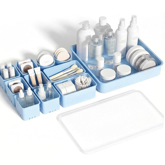 Jalopink 10 PCs Silicone Drawer Organizer Set, Desk and Vanity Makeup Organizer, Versatile Dresser Drawer Organizers for Makeup, DIY Storage, Home Organization, Bedroom, Office
