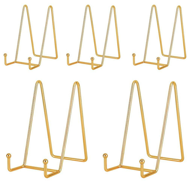 IBosins 5 Pack 6 Inch Plate Holder Display Stands, Metal Gold Frame Stand for Picture, Book, Photo Easel, Creation, Collectibles