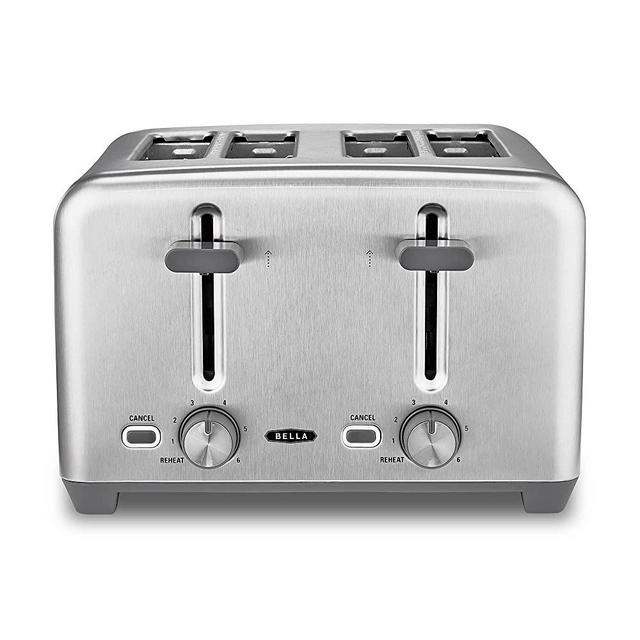 BELLA 4 Slice Toaster, Quick & Even Results Every Time, Wide Slots Fit Any Size Bread Like Bagels or Texas Toast, Drop-Down Crumb Tray for Easy Clean Up, Stainless Steel