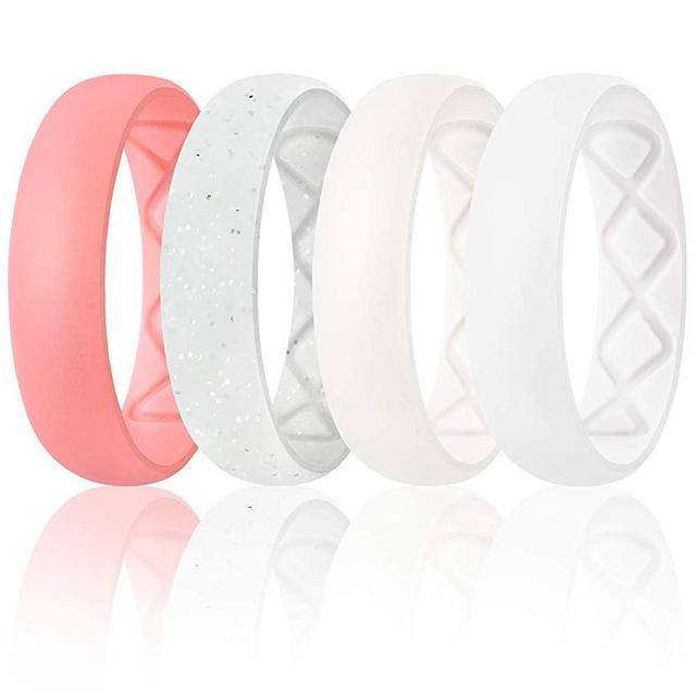 Egnaro Inner Arc Ergonomic Breathable Design, Silicone Rings for Women with Half Sizes, Women's Silicone Wedding Band, 6mm Wide - 2mm Thick