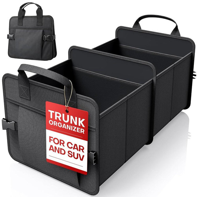 HOTOR Trunk Organizer for Car - Water-Resistant Car Organizer, Trunk Organizer for SUV, Multi-Compartment Car Organization, Car Accessories with Handles and Buckles, Black, 22.44"×12.80"×10.83"