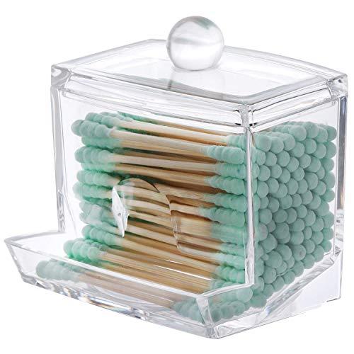 Tbestmax Cotton Swab Cotton Pads Holder, Qtip Cotton Buds Ball Dispenser, Square Bathroom Jar Clear Organizer for Storage Easy Take 1 Pcs