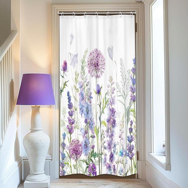 LGhtyro Purple Lavender Stall Shower Curtain Bathroom Set 36Wx71H Inches Wildflower RV Small Floral Flower Rustic Plant Botanical Herbs Bath Accessories for Women Art Home Decor Fabric 7 Pack Hooks
