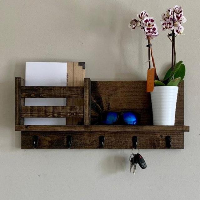 Entryway Mail Organizer with 5 Hooks and Shelf
