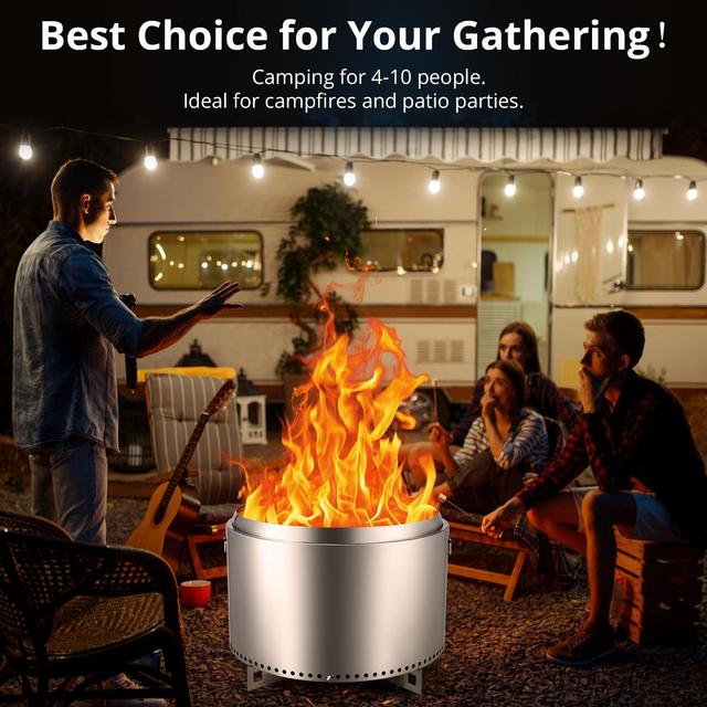Stove Bonfire, Smokeless Fire Pit, Wood Burning Fireplaces, Stainless Steel 32-Inch-Bottom Bracket Cross Square Hollow-with Handle