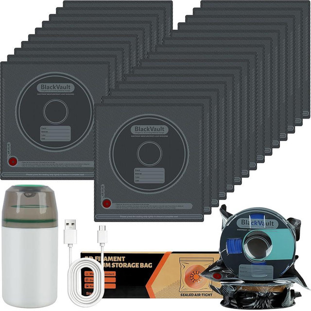 Hifree 25 Pcs 3D Filament Vacuum Storage Bags Kit with 5 Sealing Clip and 1Pump PA/DP/PC/PLA/ABS/TPU/ASA/PETG Lightproof Dustproof Humidity Resistant Reusable Vacuum Storage Seal Bag(12.6" X 13.4")