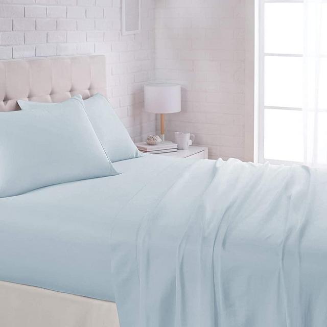 AmazonBasics Lightweight Super Soft Easy Care Microfiber Bed Sheet Set with 16" Deep Pockets - California King, Light Blue