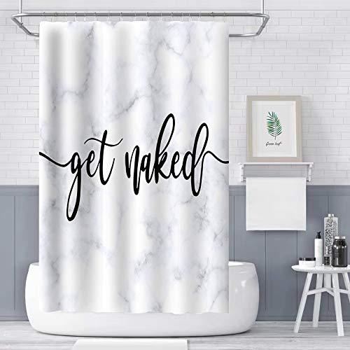 COLORPAPA Shower Curtain,Get Naked with White Grey Marble Texture Background,Durable Waterproof,Polyester Fabric Bathroom Decor with Hooks 36W x 72L Inch