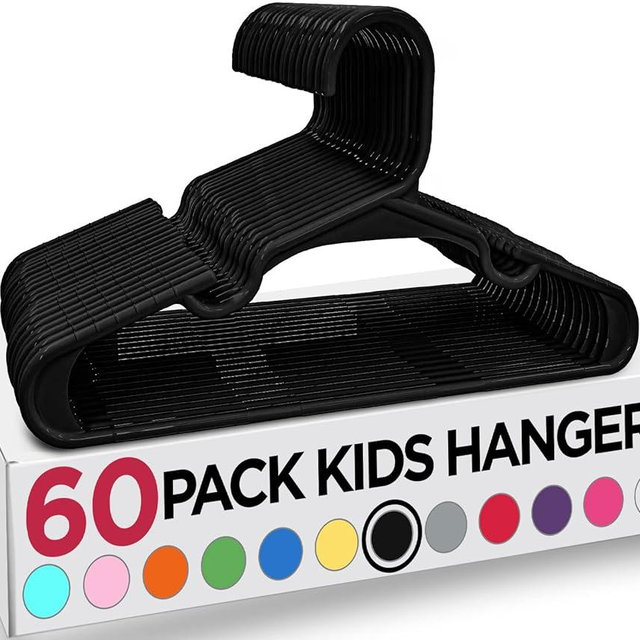 Utopia Home 60 Pack Kids Hangers - 11.5 Inch Plastic Baby Hangers for Closet - Childrens Hanger for Clothes & Infant Hanger for Closet - for Everyday Standard Use (Black)