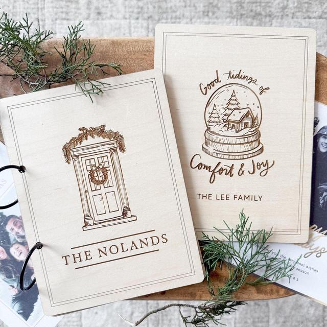 Christmas Card Keeper | Engraved Wooden Family Keepsake Binder