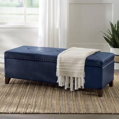 Storage bench - color Marbled Caspian Blue Bonded Leathe