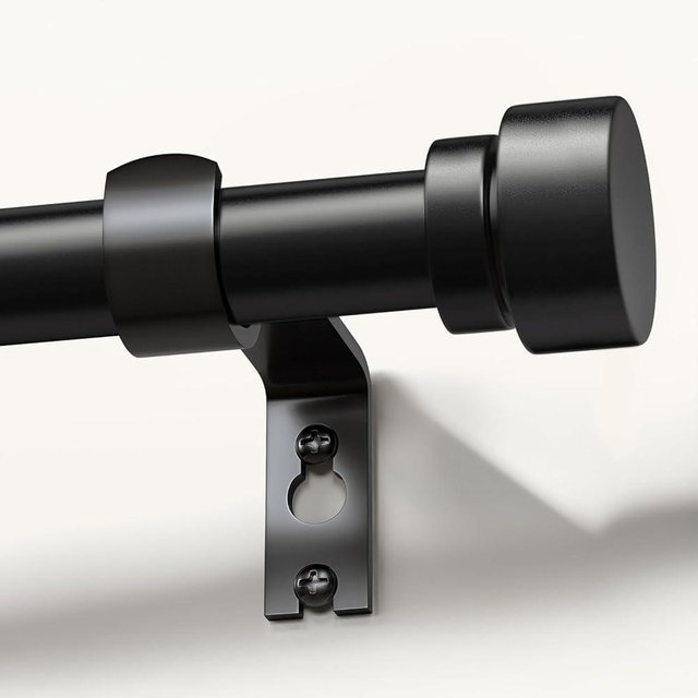 Lootkell Modern Black Curtain Rods for Windows 28 to 48 Inches Adjustable Length Heavy Duty 1" Diameter Window Curtain Rod with Decorative Finials for Outdoor Bedroom Kitchen Living Room