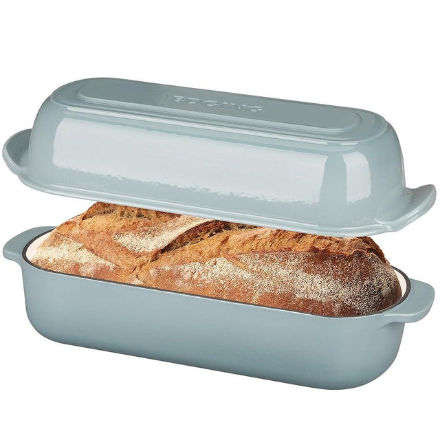 EDGING CASTING Enameled Cast Iron Loaf Pan with Lid, Bread pan, Dutch Oven Bread pan for Homemade Sourdough Bread Baking, 12.5x5.5 inch, 5qt, Seasalt