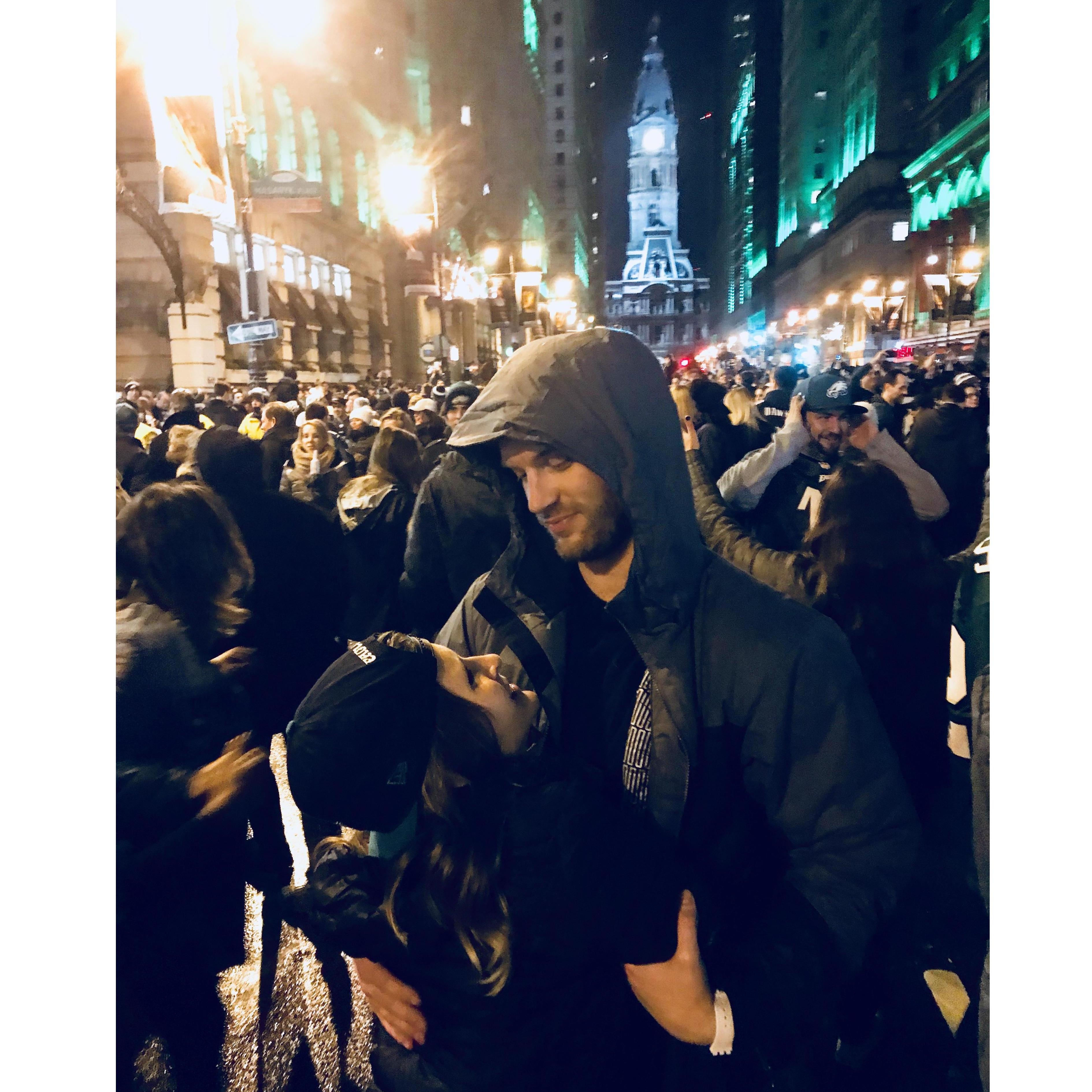 In Philly, right after the Eagles' Super Bowl win!