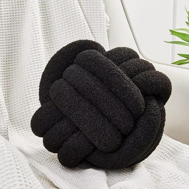 Uvvyui Knot Pillow Ball, Soft Home Decorative Pillows, Round Throw Pillow, Handmade Knotted Plush Pillow, Round Boucle Pillow Cushion (8.6 Inches Black)