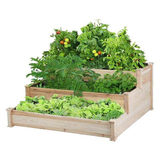 Yaheetech 3 Tier Wooden Raised Garden Bed Elevated Planter Box Kit Outdoor Solid Wood 49''x49''x21.9''