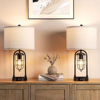 KAWOTI 21.5” Table Lamp Set With Night Light And USB Ports (Bulbs included)