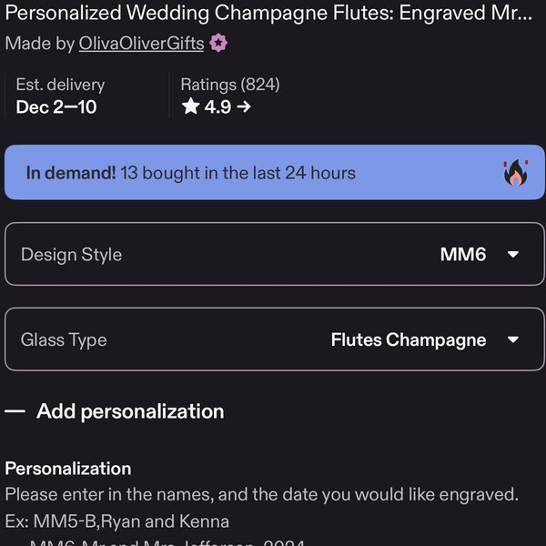 Personalized Wedding Champagne Flutes for Bride and Groom - Set of 2, 7 oz, 2 Designs - Champagne Glasses for Engagement with Your Names and Date - D1
