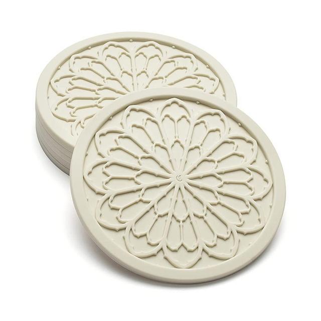 Silicone Coasters for Drinks - 6 Pack 4" Drink Coasters for Aesthetic Room Decor - Goth Accessories for Kitchen Gadgets by COASTERFIELD (Cream)